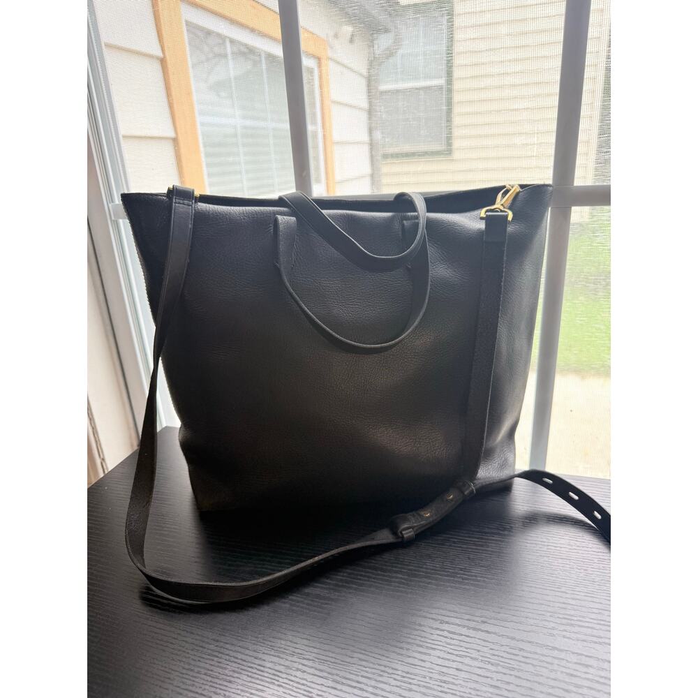 Madewell Black Leather Transport Tote Bag Crossbody Shoulder Purse - Picture 11 of 16